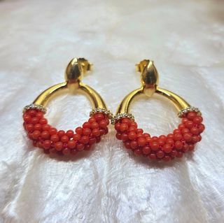 Orecchini retrò in corallo rosso argento 925 oro