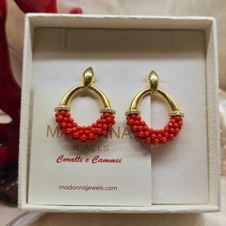 Orecchini retrò in corallo rosso argento 925 oro