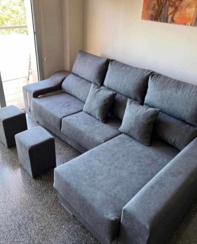 Sofá chaise longue gris - 3 plazas