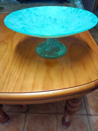 Centro de mesa de cristal verde azulado