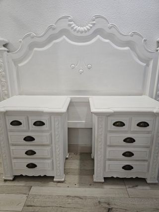 Cabecero + 2 mesillas blancas