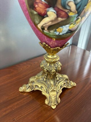 Jarrón vintage dorado y rosa