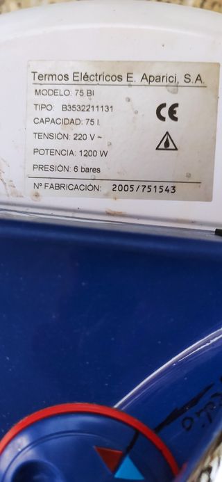 Calentador Aparici 75 litros- Resistencia eléctric