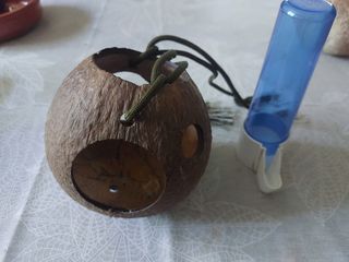 Jaula coco + bebedero pájaros