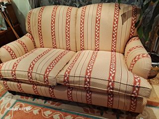 Sofá 2 plazas - Tejido beige y rojo
