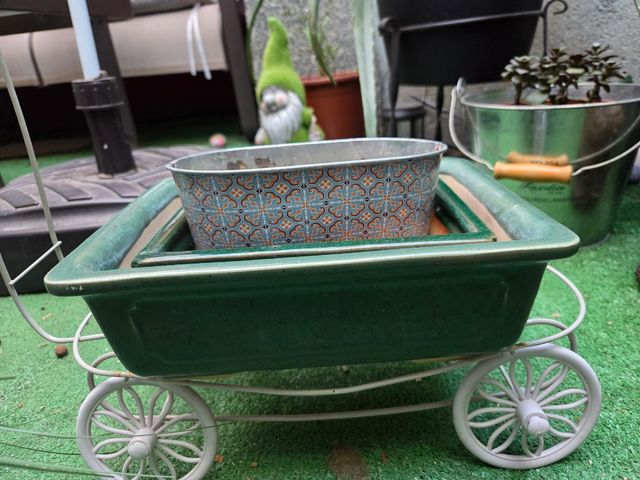 2 Macetas de Bonsái Carro - Cerámica Verde