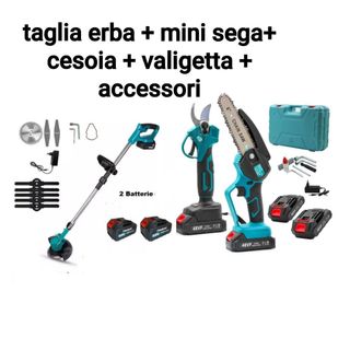 Kit giardinaggio: tagliaerba, mini sega, cesoia