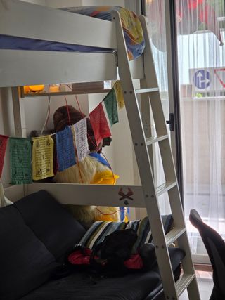 Litera blanca madera infantil con colchón  90x190