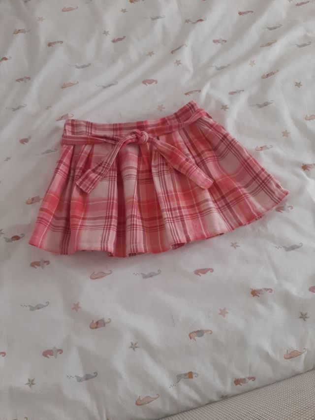 Falda niña cuadros rosa-rojo