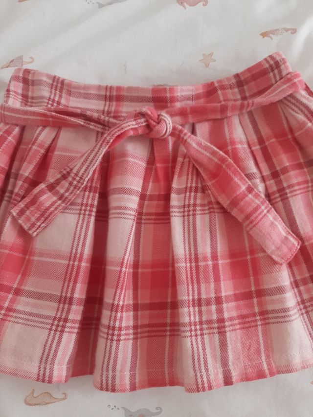 Falda niña cuadros rosa-rojo