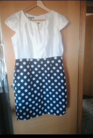 Vestido blanco y negro lunares talla 44