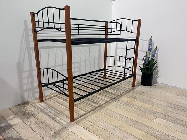 Letto a castello in metallo e legno - Nero e marrone