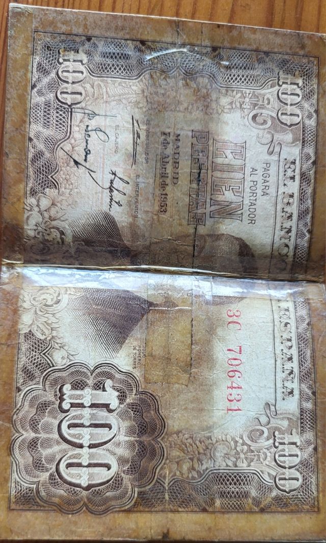 Billete 100, 500 y 1 Peseta España.
