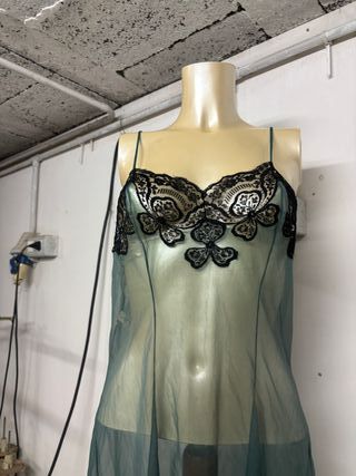 Canotta pizzo nero e verde acqua