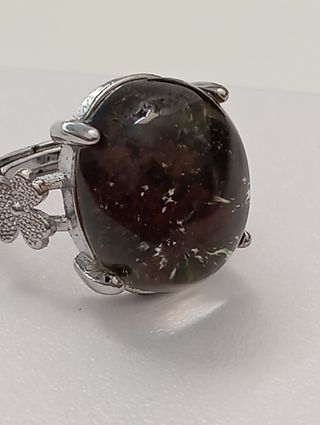 Anillo plata 925 ajustable, cuarzo fantasma