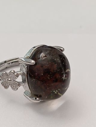 Anillo plata 925 ajustable, cuarzo fantasma
