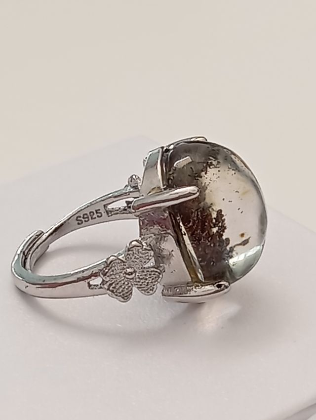 Anillo plata 925 ajustable, cuarzo fantasma