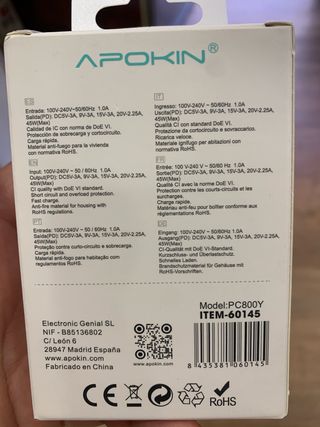 Cargador Apokin 45W - PC800Y