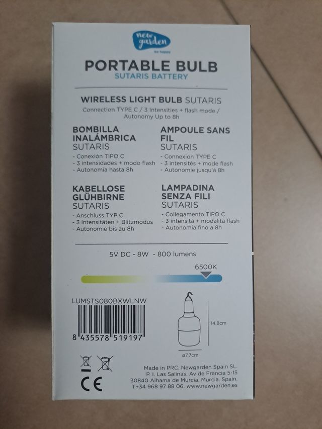 Bombilla Portátil Recargable New Garden
