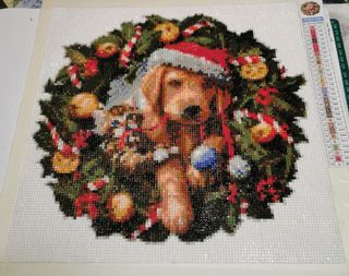 Cuadro Diamantes 5D Navidad Perro