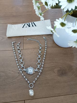 Collar doble Zara - Plata/Blanco
