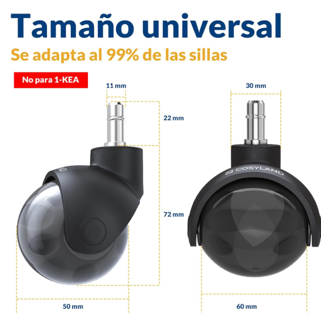 Ruedas Silla Oficina/Gaming 11x22 mm