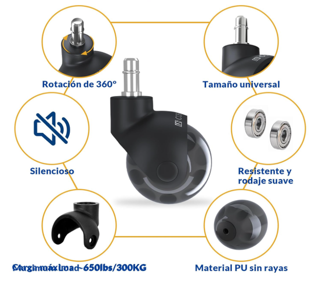Ruedas Silla Oficina/Gaming 11x22 mm