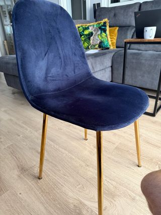 8 sillas terciopelo azul - patas doradas