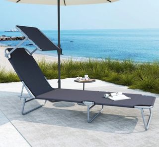 Tumbona plegable gris con toldo
