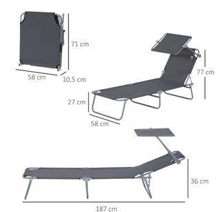 Tumbona plegable gris con toldo