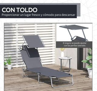 Tumbona plegable gris con toldo