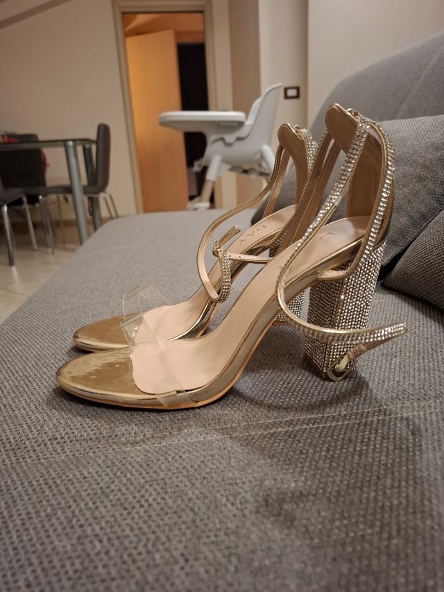 Sandali tacco alto oro glitter