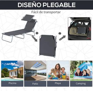 Tumbona Plegable Gris con Toldo