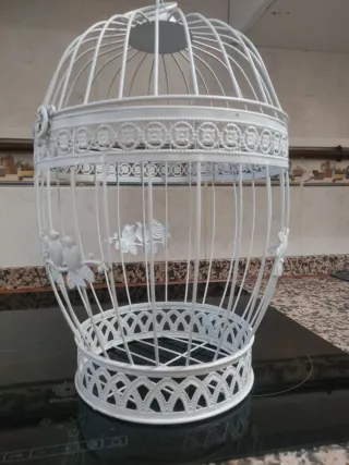 Jaula pajaros decorativa blanca