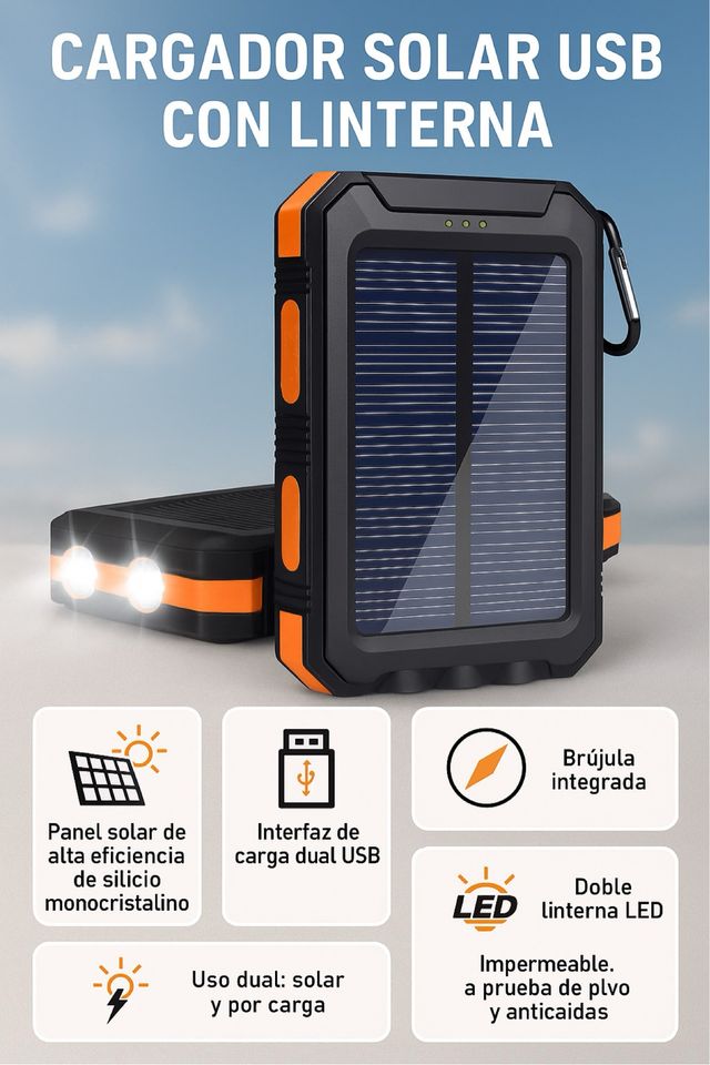 Caricatore solare USB con torcia