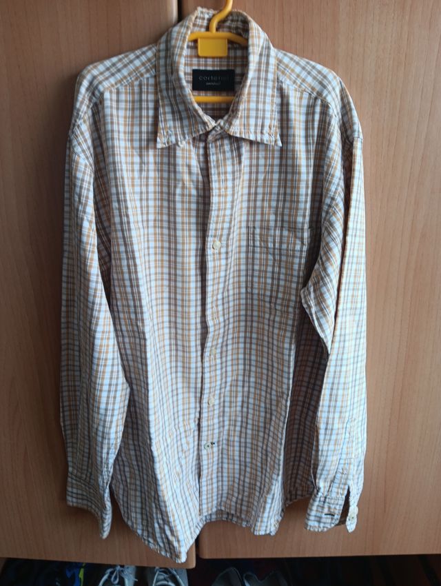 Camisa Cortefiel cuadros beige-marrón