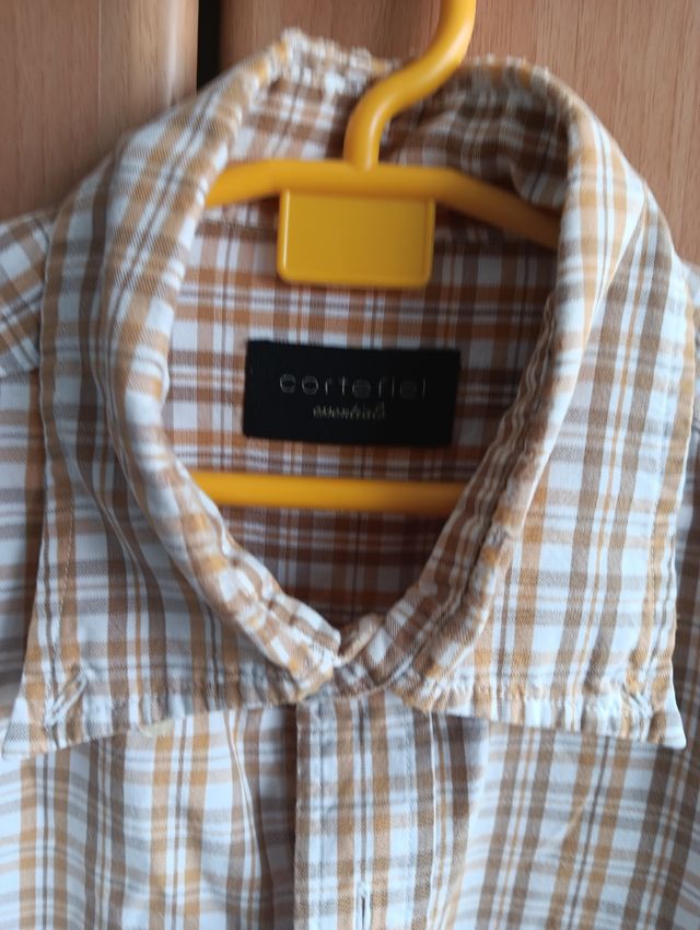 Camisa Cortefiel cuadros beige-marrón