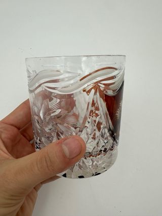 Bicchiere vetro inciso, marrone