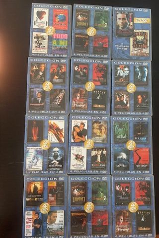 12 DVD de cuatro peliculas surtidas cada uno.