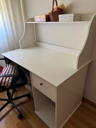 Escritorio infantil blanco - Estantería y cajón