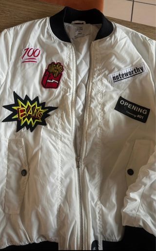 Cazadora bomber blanca parches - Talla L