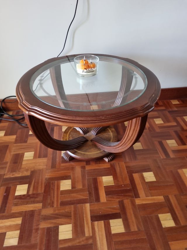 Mesa centro redonda cristal madera