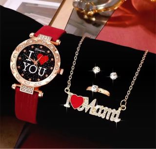 Reloj y Joyas Mujer - Rojo y Dorado