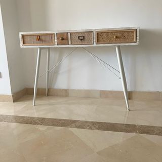 Mesa consola 3 cajones blanco-madera