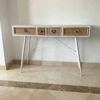 Mesa consola 3 cajones blanco-madera
