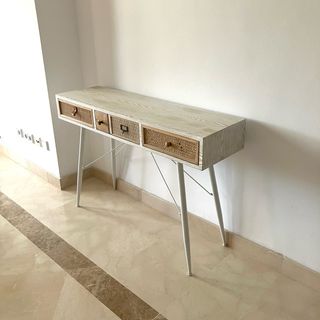 Mesa consola 3 cajones blanco-madera