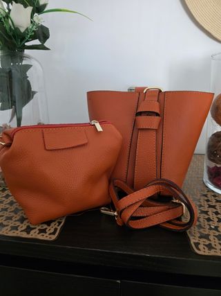 Bolso bandolera piel naranja