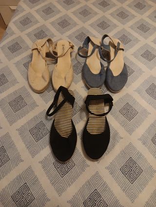 3 cuñas esparto mujer nº40 negro, beige y vaquera