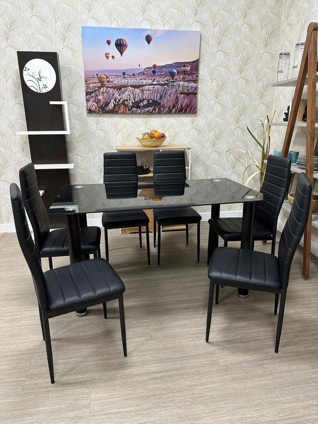 Mesa Comedor 6 Sillas Negra - Oferta