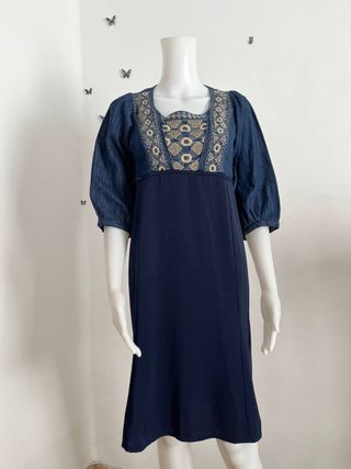 Vestido Blanco vintage azul - Talla S